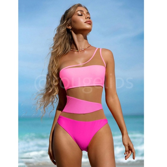 Pink Ombre Mesh Insert One Piece Monokini Swimsuit - Picture 5 of 6
